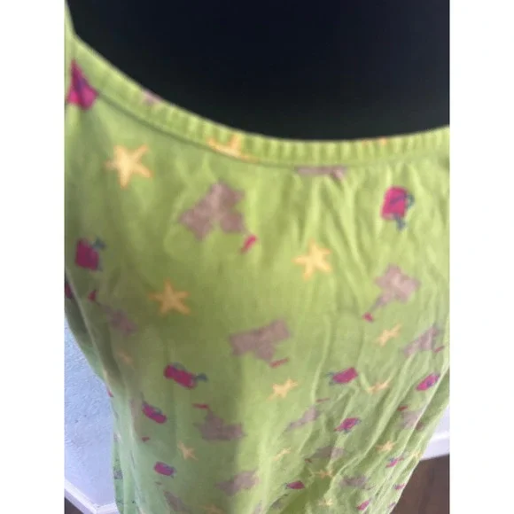 Q&A Lime Green Beach Print Spaghetti Strap Nightgown Sandcastle Stars L - Picture 2 of 5